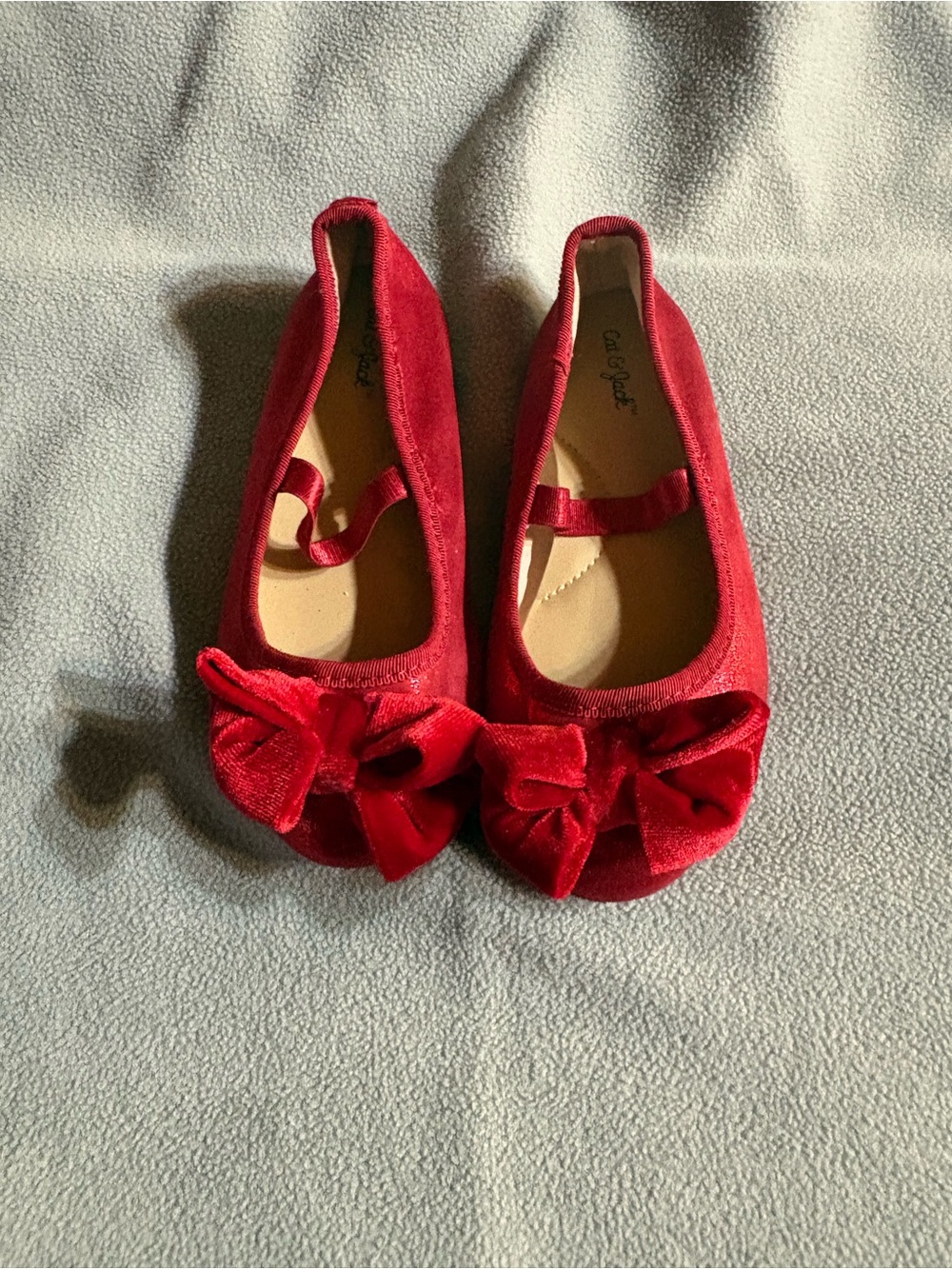 Cat & Jack Red Velvet Bow Mary Jane Flats for Kids